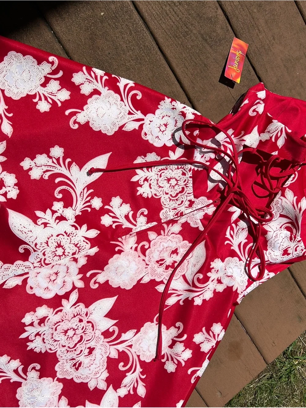 Juniors Red Floral Fit & Flare Dress